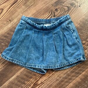 Denim Pleated Skort Shorts - Blue